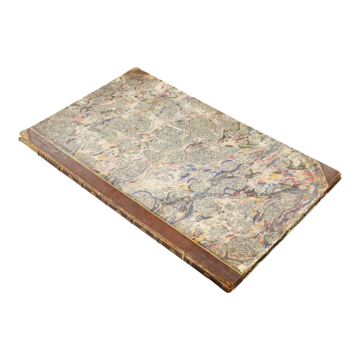 After Paul Sandby RA (1731-1809), an album of etchings and prints, various landscape and figural studies, some inscribed ‘Sandby fecit’, in pencil, with leather binding and marbled end pages. (Front cover detached)